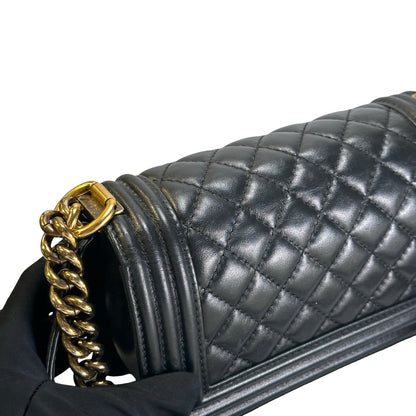 Used CHANEL Lambskin Boy 20 Shoulder Bag Black GHW