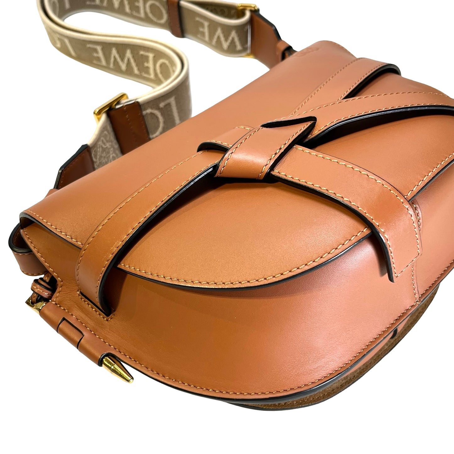 LOEWE Calfskin Leather Gate Cross Body Bag Tan Brown