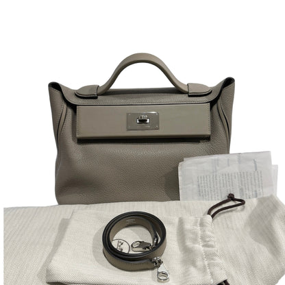 Used HERMES Taurillon Maurice Veau Swift 24/24 Handbag Gris Asphalte Gris