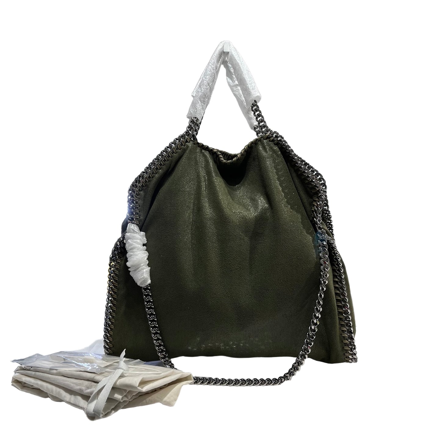 Used STELLA MCCARTNEY Solid Shaggy Deer Falabella Tote Bag Green Olive