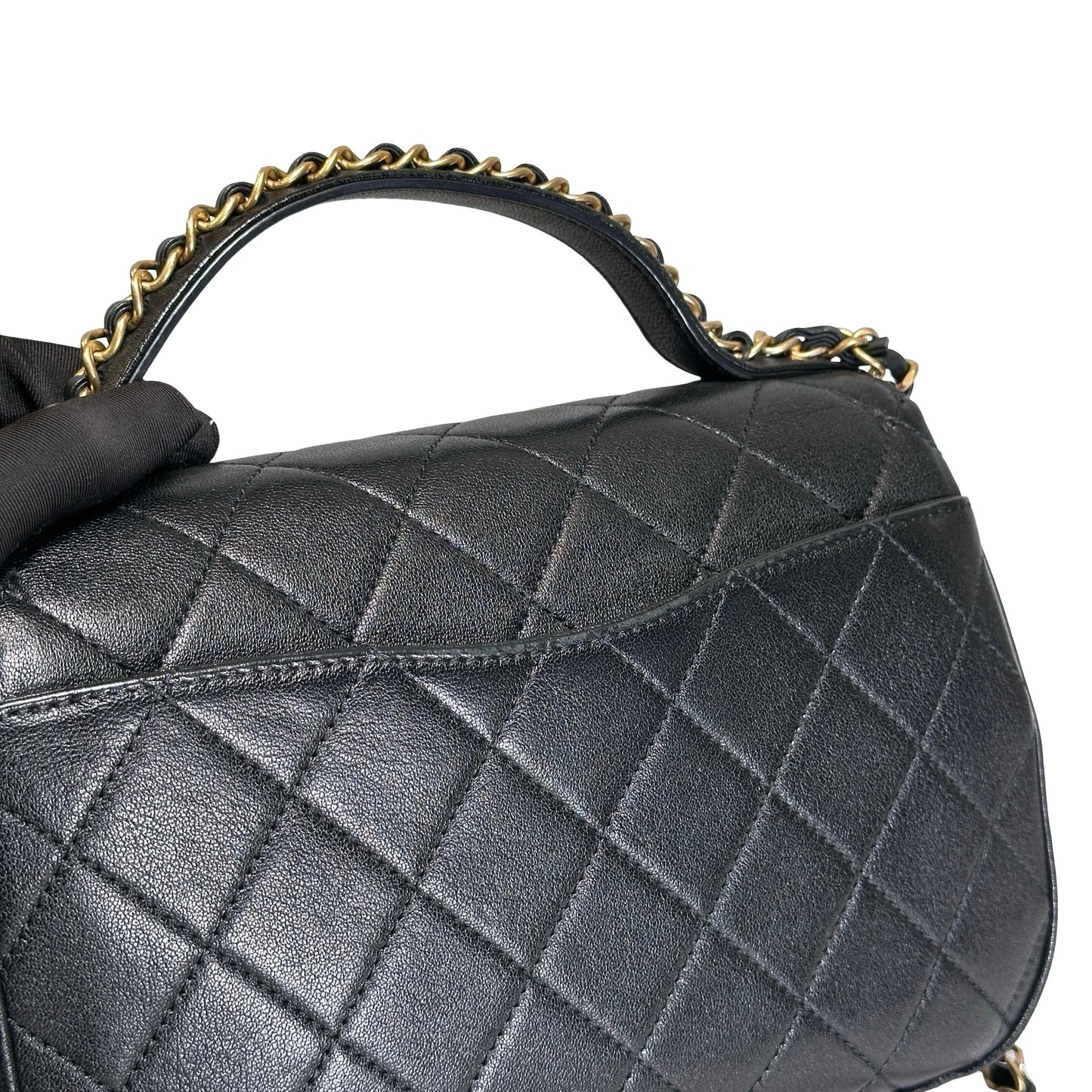 Used CHANEL Lambskin Chain Infinity Top Handle Bag Cross body bag Black GHW