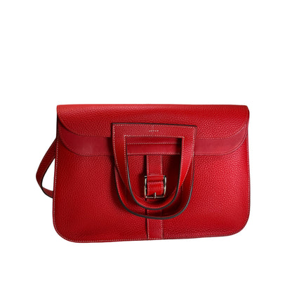 Used HERMES Clemence Halzan Shoulder Bag Red