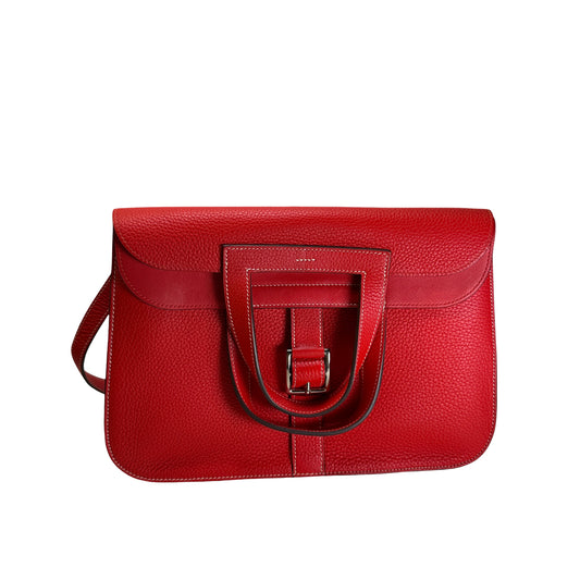 Used HERMES Clemence Halzan Shoulder Bag Red