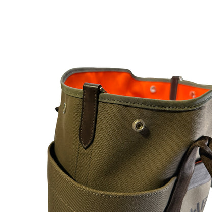 Used HERMES Canvas Grooming Bag Tote Bag Khaki Orange