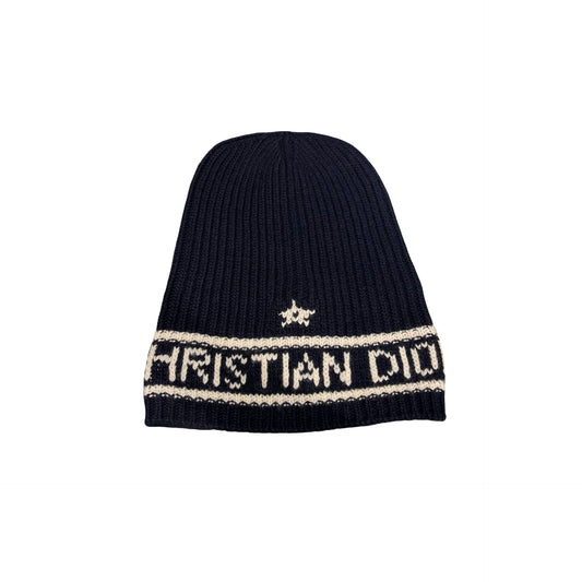 Used CHRISTIAN DIOR Dior Oblique Dior Oblique Beanie Hat Navy Blue White