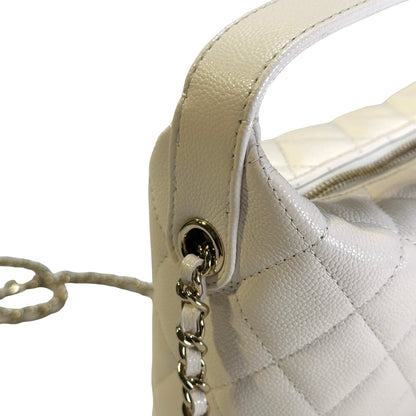 CHANEL Quilted Caviar Chanel Hobo Hobo Bag White