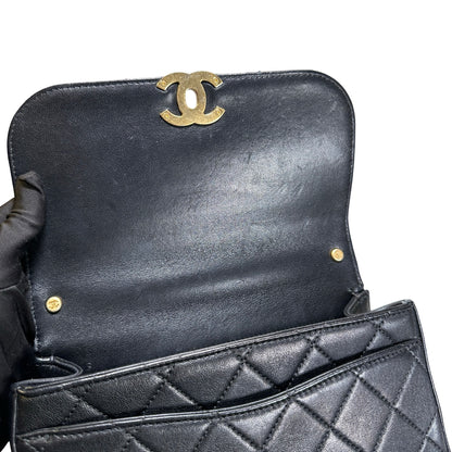 Used CHANEL Lambskin Chain Infinity Top Handle Bag Cross body bag Black GHW