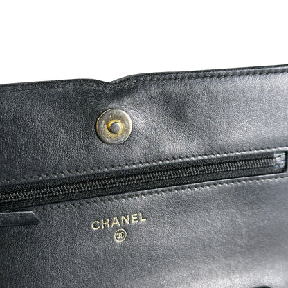 Used CHANEL Quilted Caviar Wallet On Chain Wallet on chain Black Gold