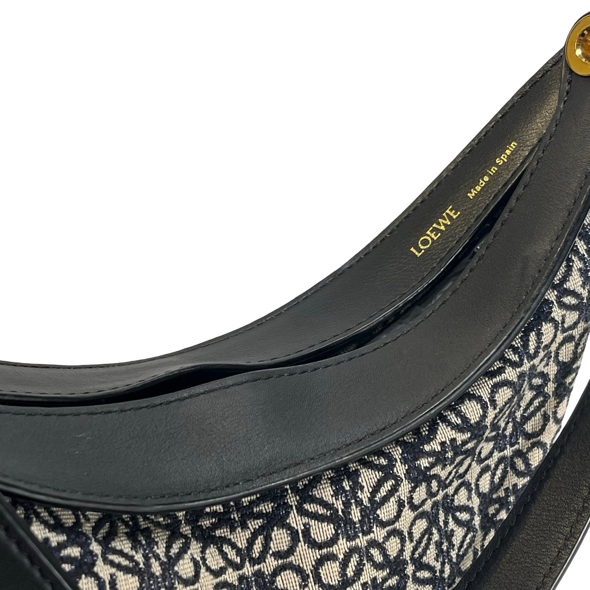 Used LOEWE Anagram Jacquard Luna Hobo Bag Navy Blue Black Beige