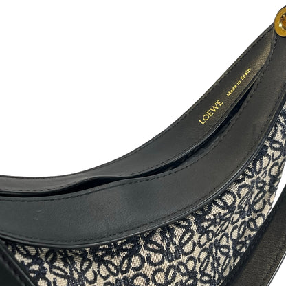 Used LOEWE Anagram Jacquard Luna Hobo Bag Navy Blue Black Beige