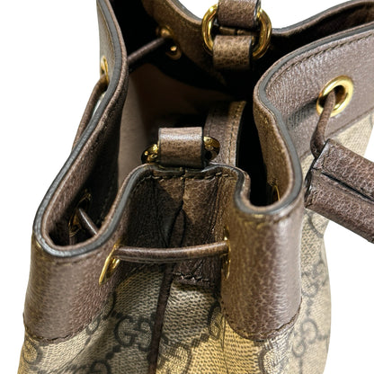 Used GUCCI GG Supreme Canvas Ophidia Bucket Bag Beige Ebony Brown， GHW