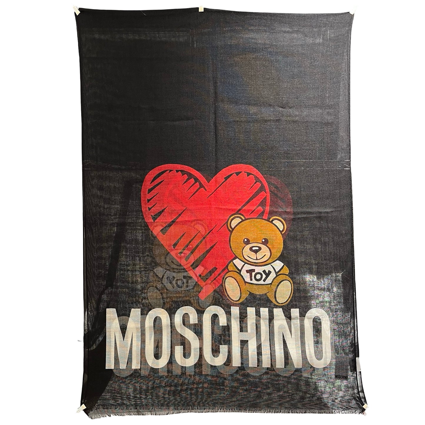 Used MOSCHINO Teddy Heart Logo Scarf Black Red White