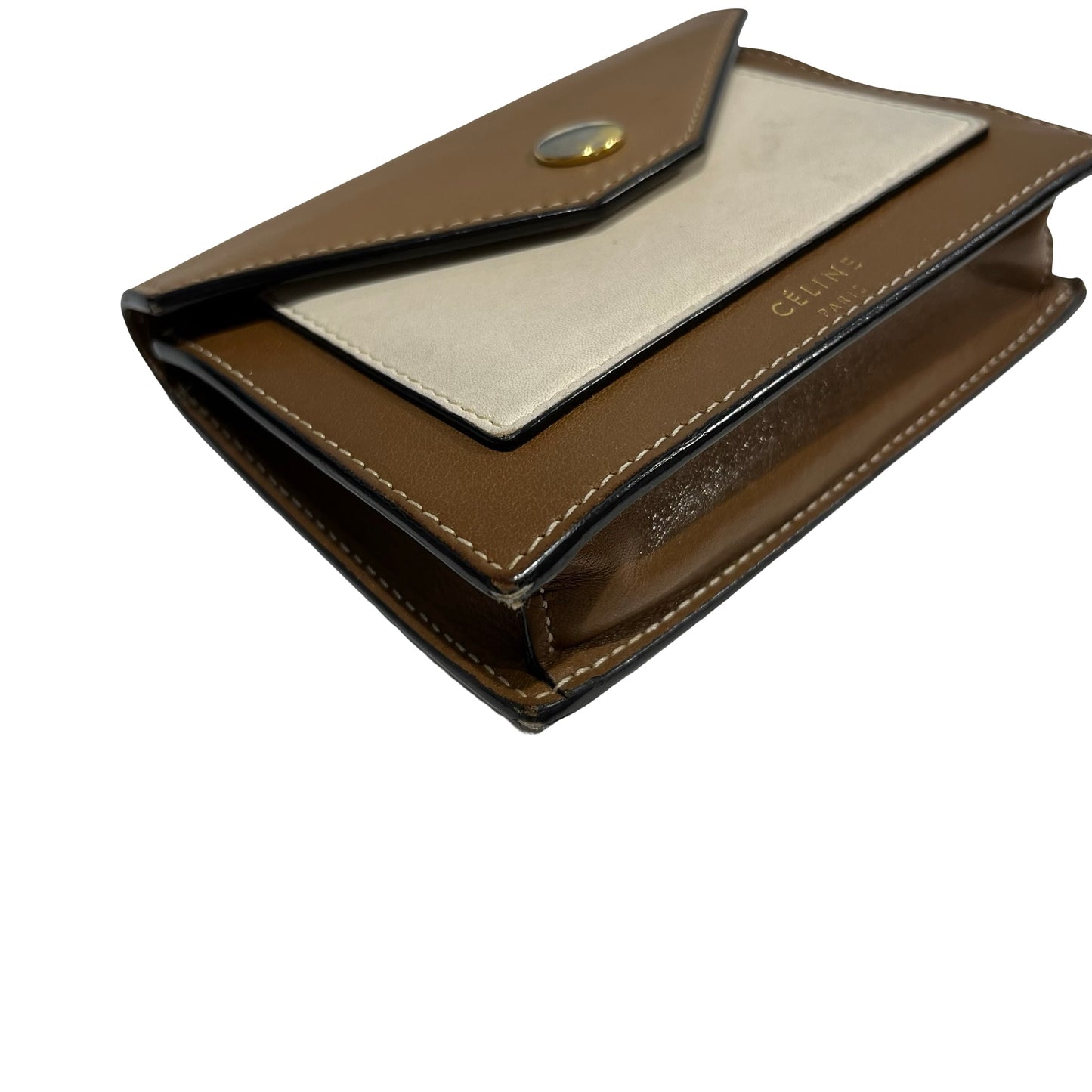 Used CELINE Smooth Leather Envelope Cardholder Card case Brown White