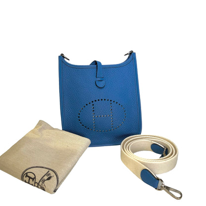 Used HERMES Leather Evelyne Shoulder Bag Blue