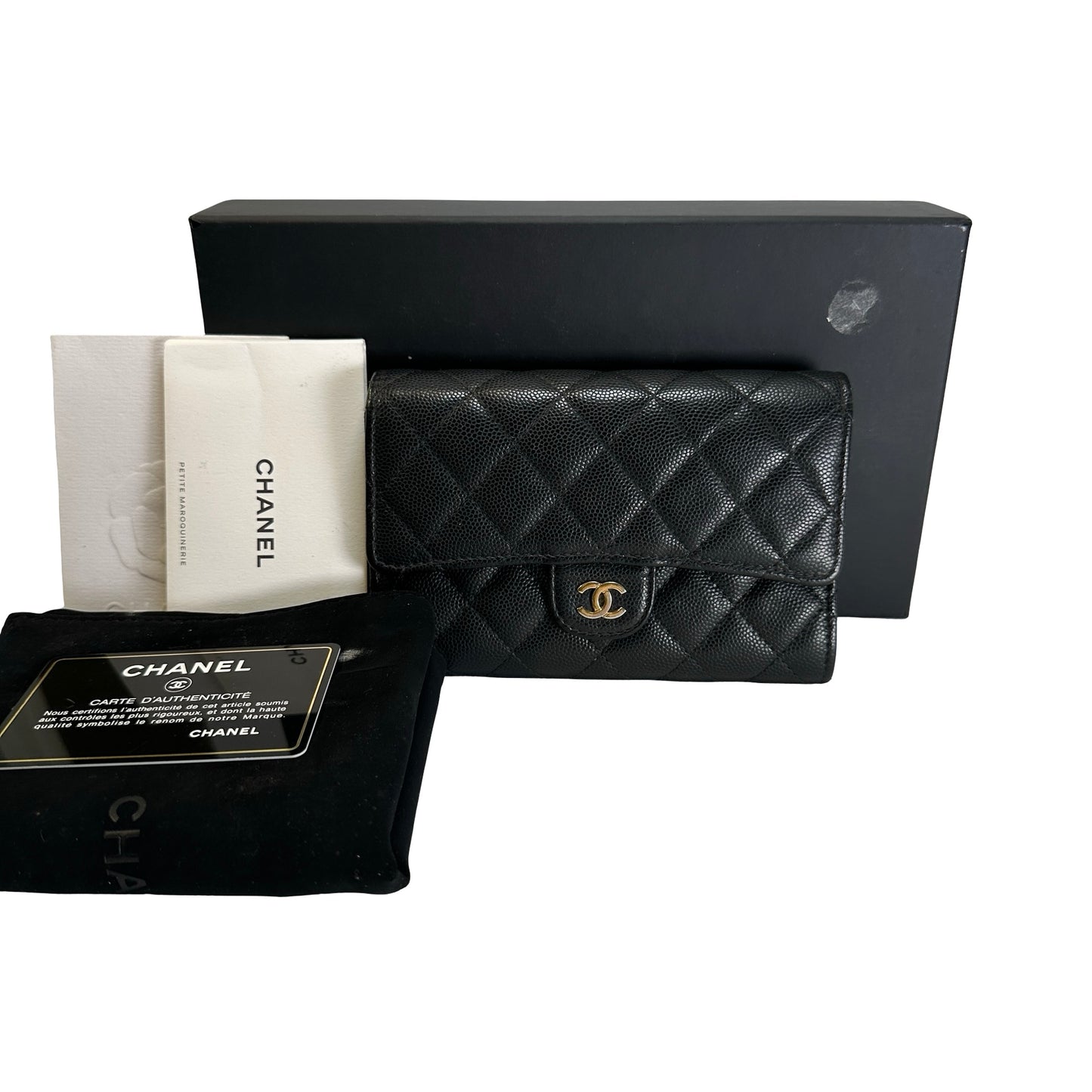 Used CHANEL Quilted Caviar Classic Flap Wallet Wallet Black