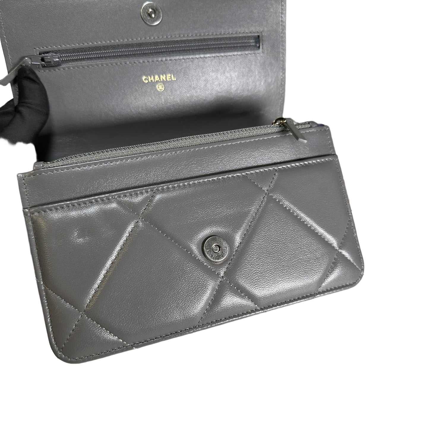 Used CHANEL Quilted Lambskin Chanel 19 Wallet On Chain Wallet on chain Grey GHW