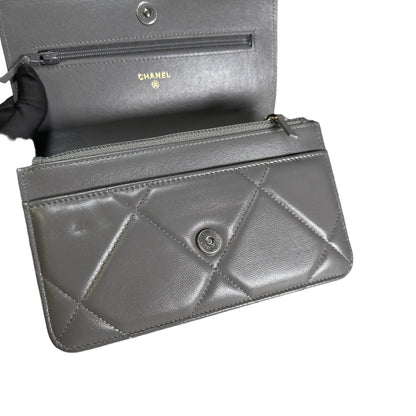 Used CHANEL Quilted Lambskin Chanel 19 Wallet On Chain Wallet on chain Grey GHW