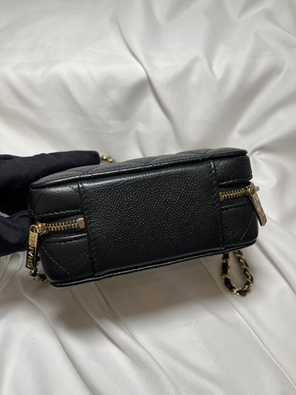 Used CHANEL Calfskin Leather Handle Mini Cross Body Bag Black GHW