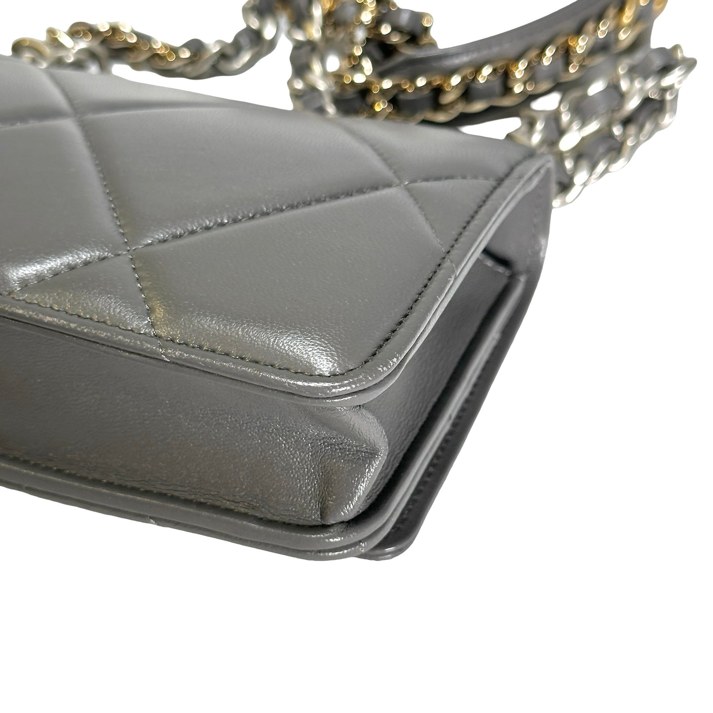 Used CHANEL Quilted Lambskin Chanel 19 Wallet On Chain Wallet on chain Grey GHW