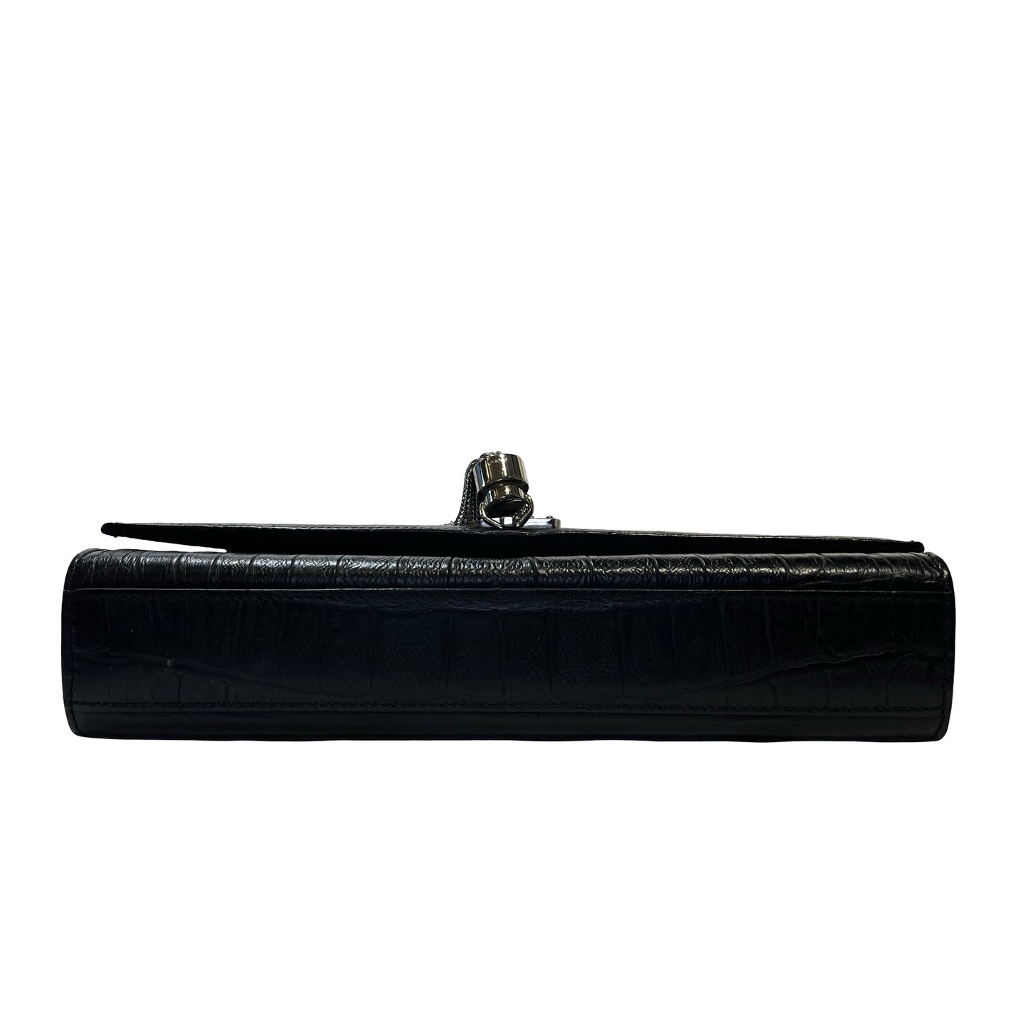 Used Saint Laurent Calfskin Leather Crocodile-Embossed Kate Tassel Chain Shoulder Bag Black PHW