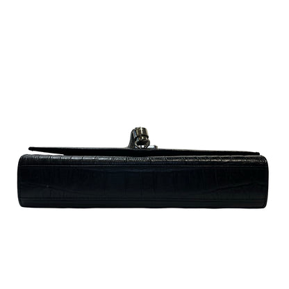 Used Saint Laurent Calfskin Leather Crocodile-Embossed Kate Tassel Chain Shoulder Bag Black PHW