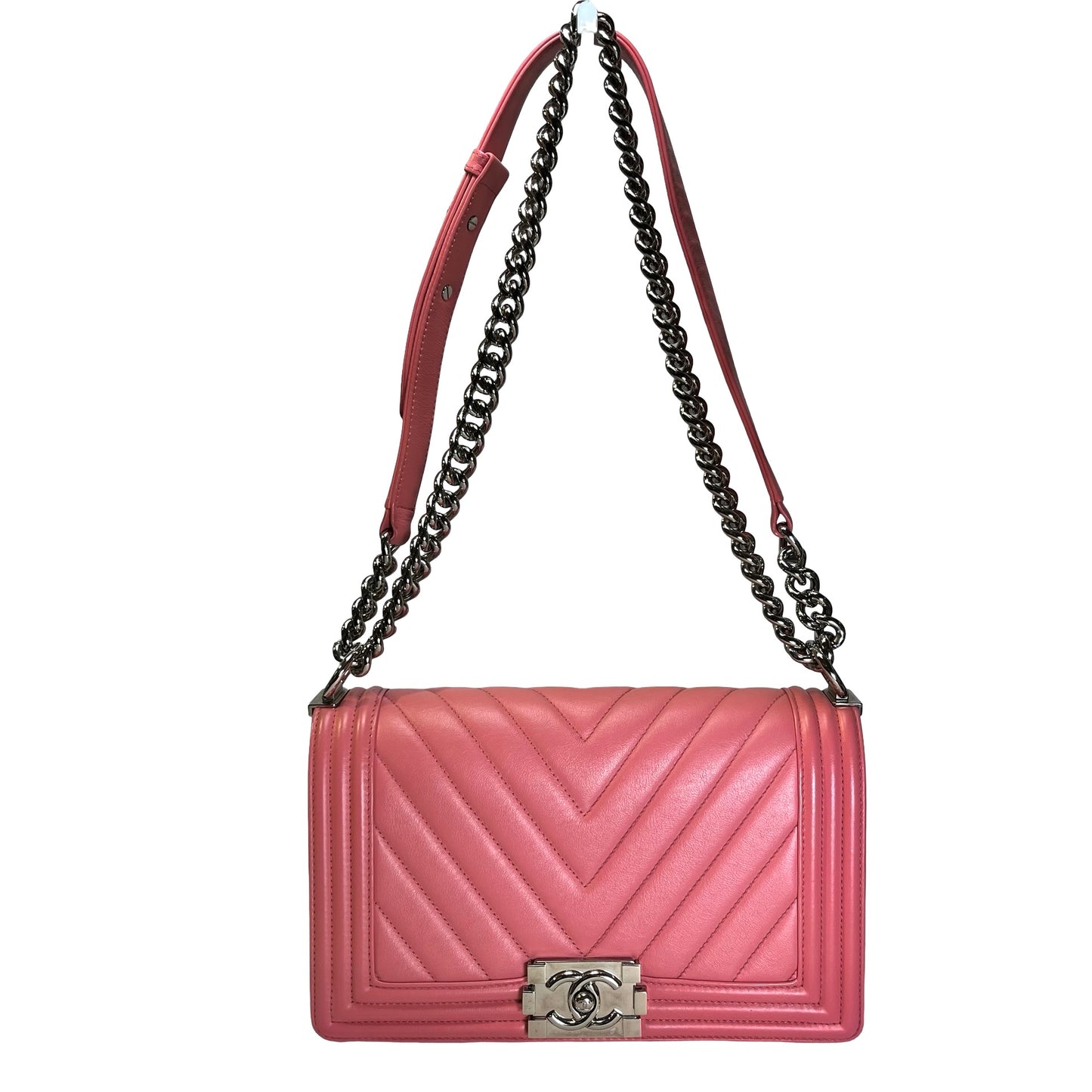 CHANEL Lambskin Boy Shoulder Bag Pink PHW