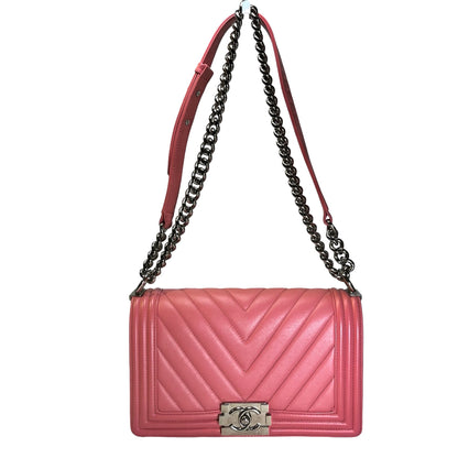 CHANEL Lambskin Boy Shoulder Bag Pink PHW