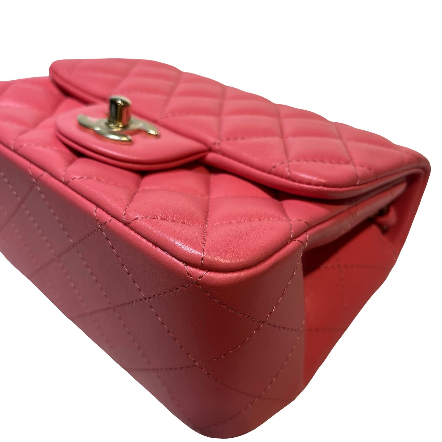 Used CHANEL Lambskin Leather Classic Flap Mini Shoulder Bag Pink GHW
