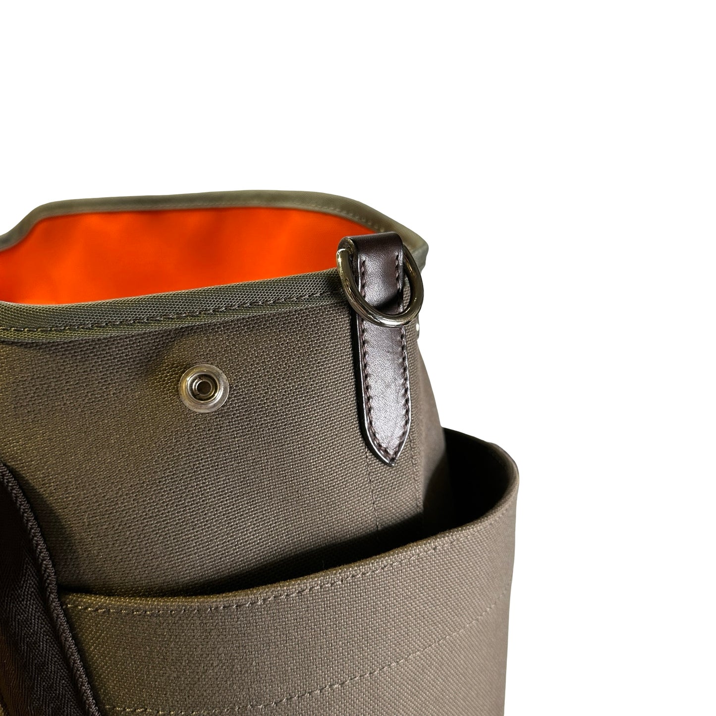 Used HERMES Canvas Grooming Bag Tote Bag Khaki Orange