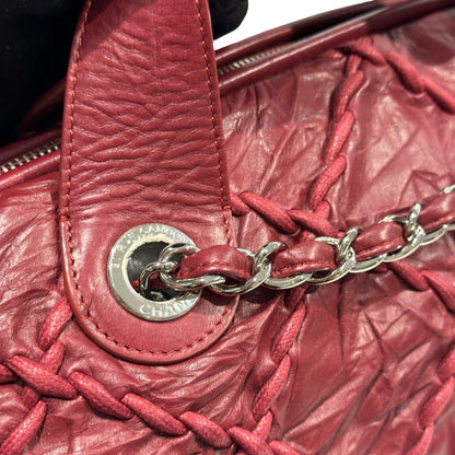 Used CHANEL Leather Quilted Tote Bag Handbag Burgundy