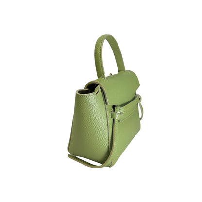 Used CELINE Grained Calfskin Pico Belt Bag Handbag Light Green