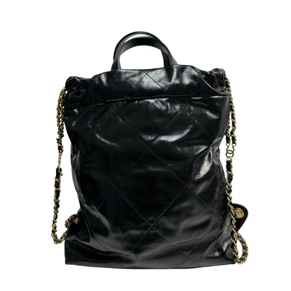 Used CHANEL Quilted Calfskin 22 Backpack Backpack Black Gold