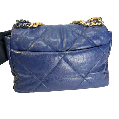 Used CHANEL Lambskin Quilted 19 Bag Shoulder Bag Navy Blue GHW