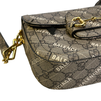 Used BALENCIAGA X GUCCI BB Monogram Hacker Project Horsebit 1955 Small Bag Shoulder Bag Beige Ebony Gold