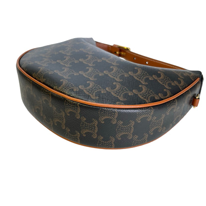 Used CELINE Calfskin Leather Ava Shoulder Bag Brown Tan