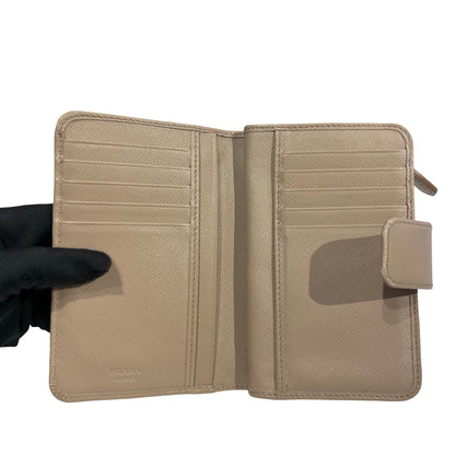 Used PRADA Saffiano Saffiano Leather Medium Bifold Wallet Wallet Beige GHW