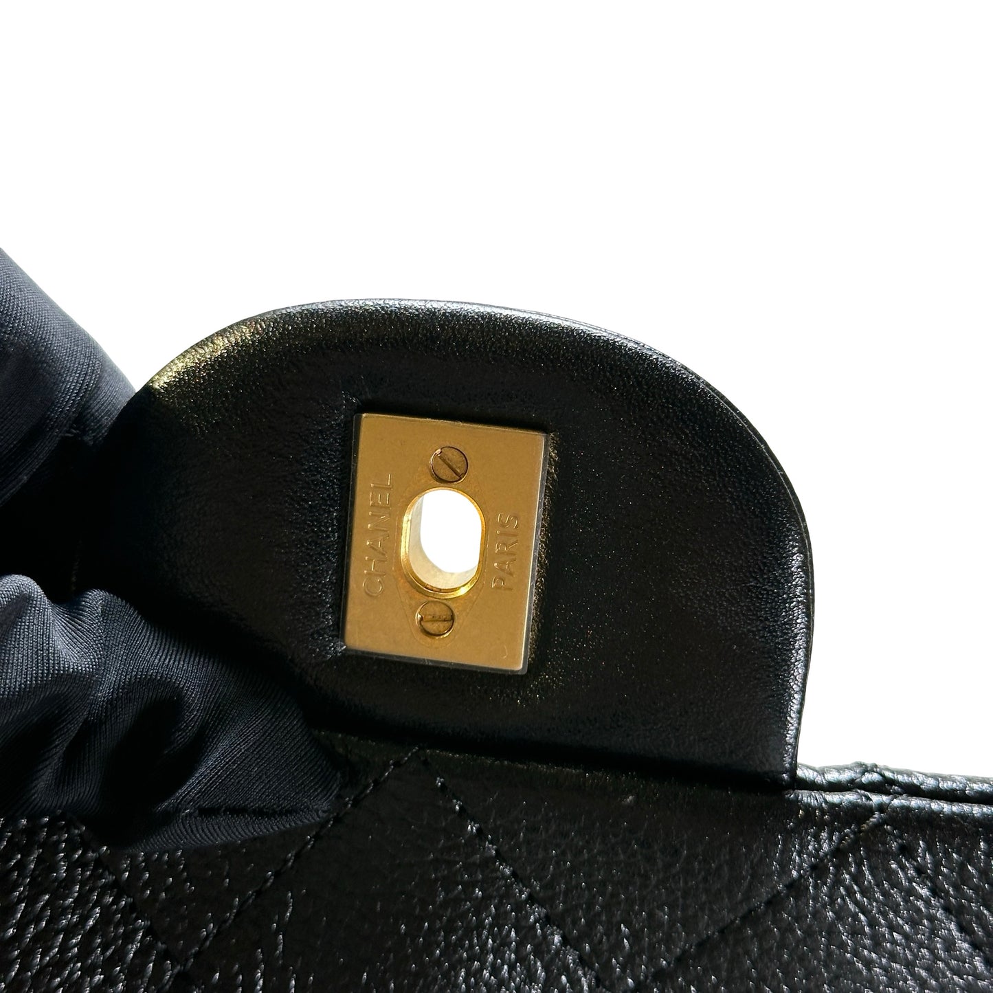 Used CHANEL Quilted Caviar Classic Flap Shoulder Bag Black Gold