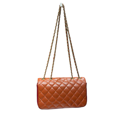Used Chanel Classic Flap Shoulder Bag Orange GHW Red