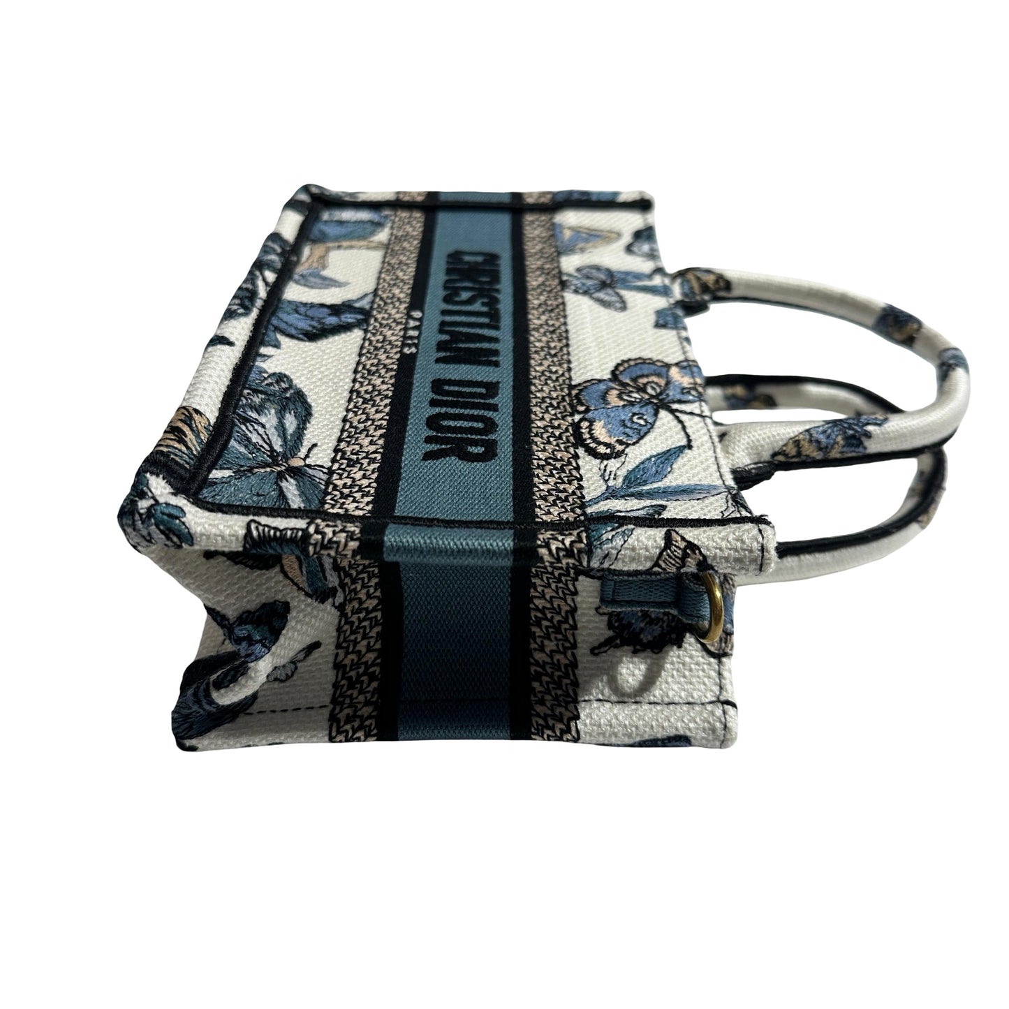 CHRISTIAN DIOR Canvas Embroidery Book Tote Tote Bag Blue White GHW