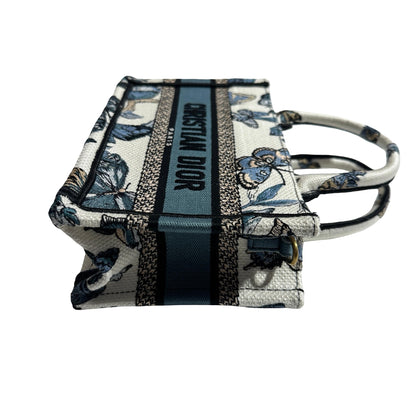 CHRISTIAN DIOR Canvas Embroidery Book Tote Tote Bag Blue White GHW