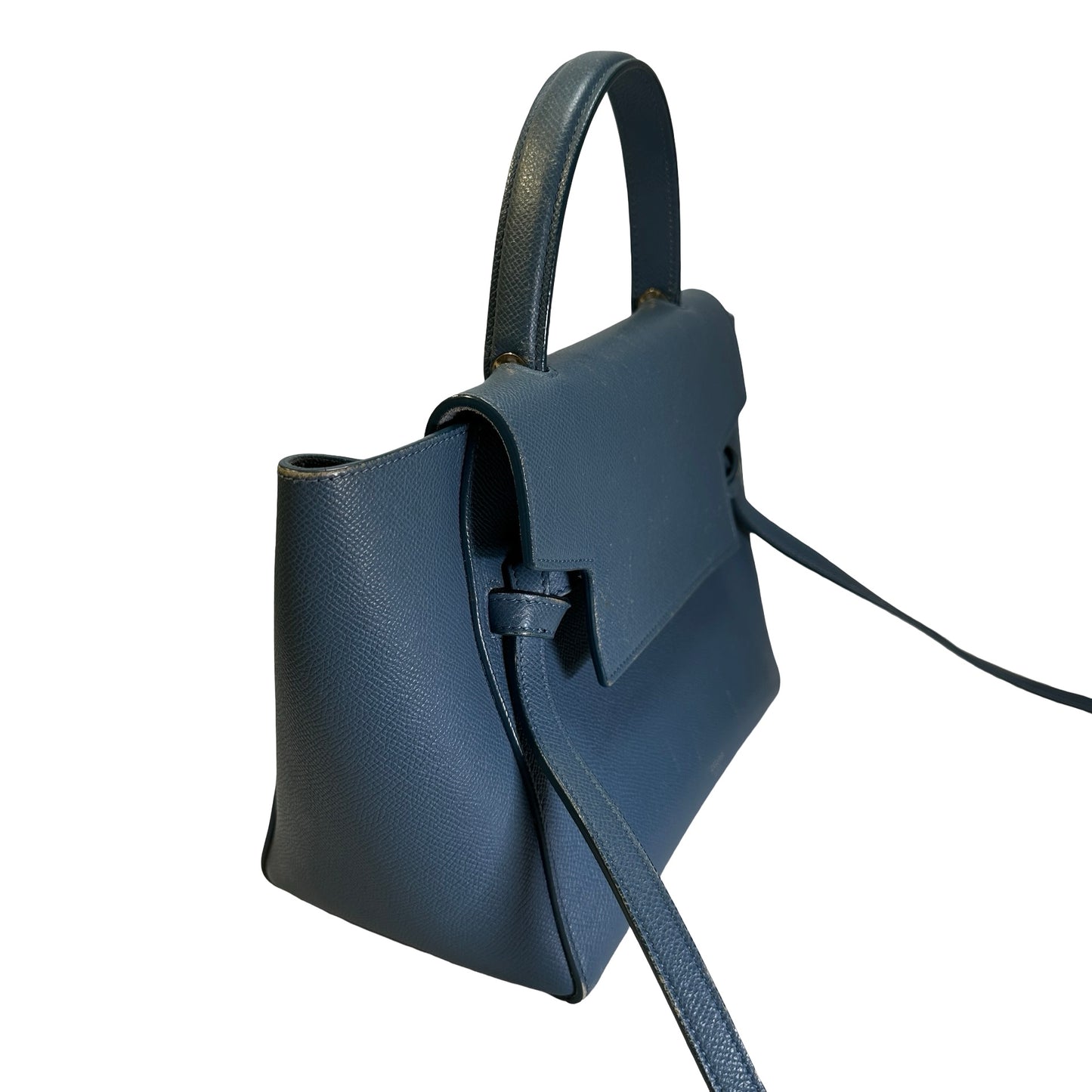 Used CELINE Grained Calfskin Nano Belt Bag Shoulder Bag Blue PHW
