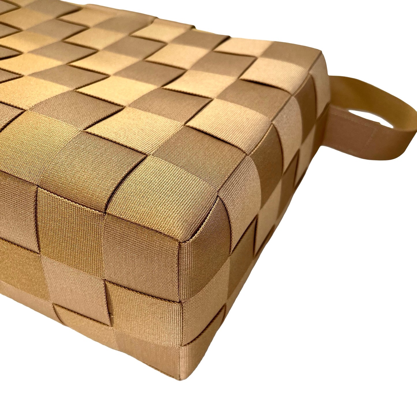 Used SALVATORE FERRAGAMO Woven Checkerboard Woven Grosgrain Ribbon Bag Handbag Gold Beige PHW
