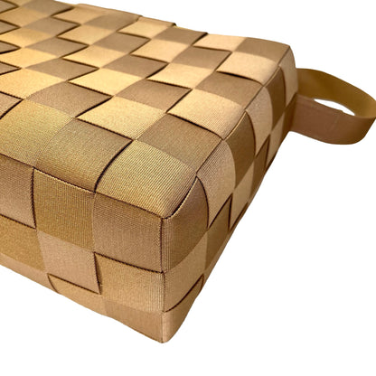 Used SALVATORE FERRAGAMO Woven Checkerboard Woven Grosgrain Ribbon Bag Handbag Gold Beige PHW