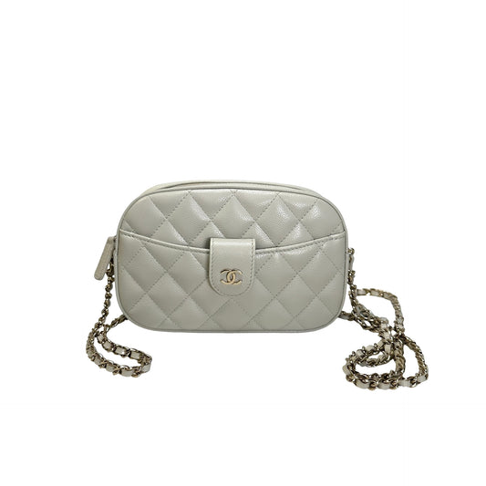 Used CHANEL Quilted Caviar Quilted Camera Bag Camera Bag Grey GHW