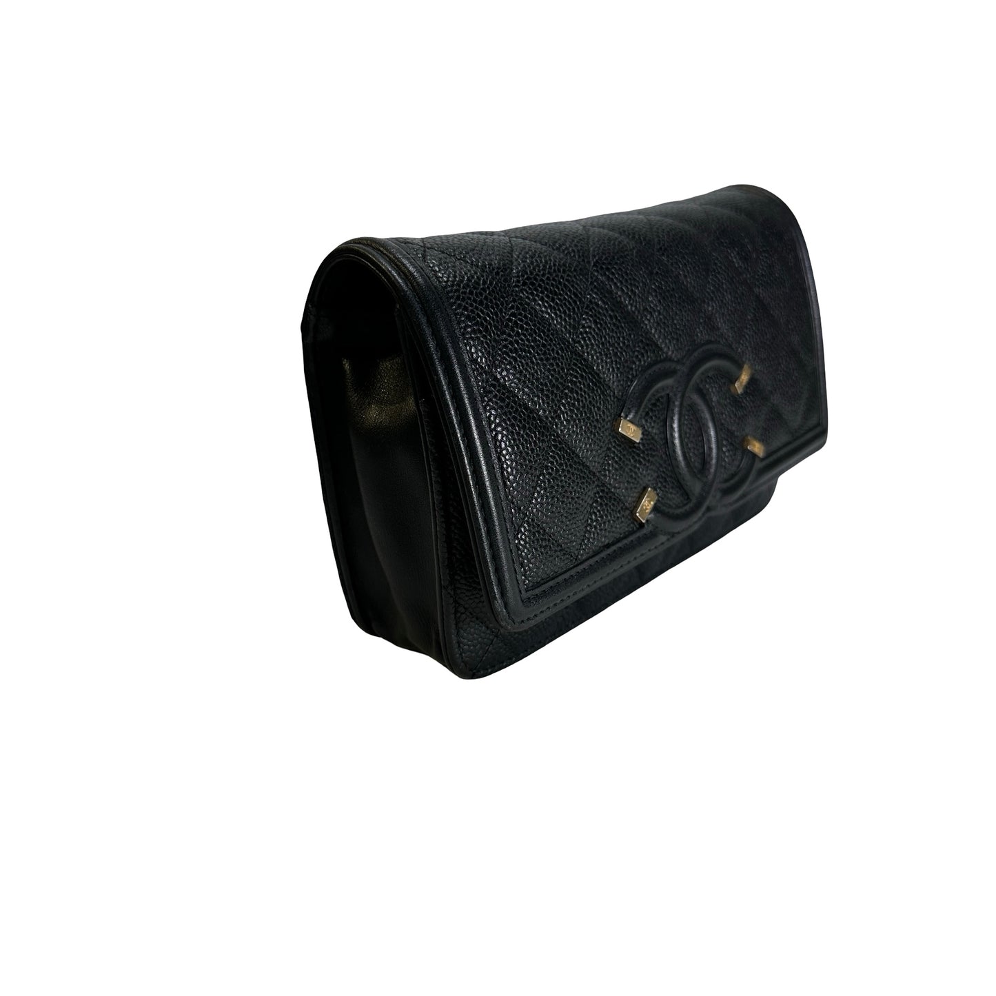 Used CHANEL Quilted Caviar Wallet On Chain Wallet on chain Black Gold