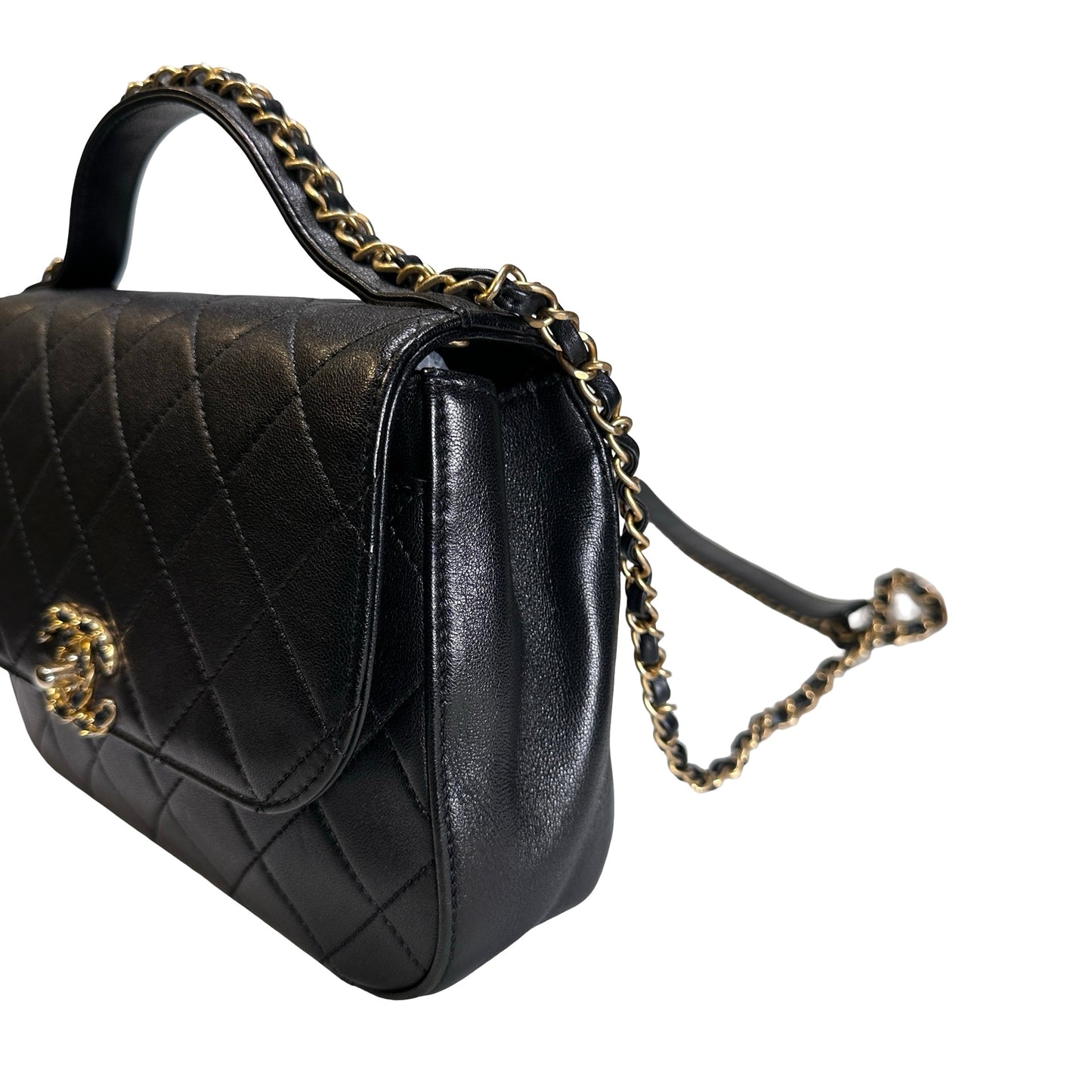 Used CHANEL Lambskin Chain Infinity Top Handle Bag Cross body bag Black GHW