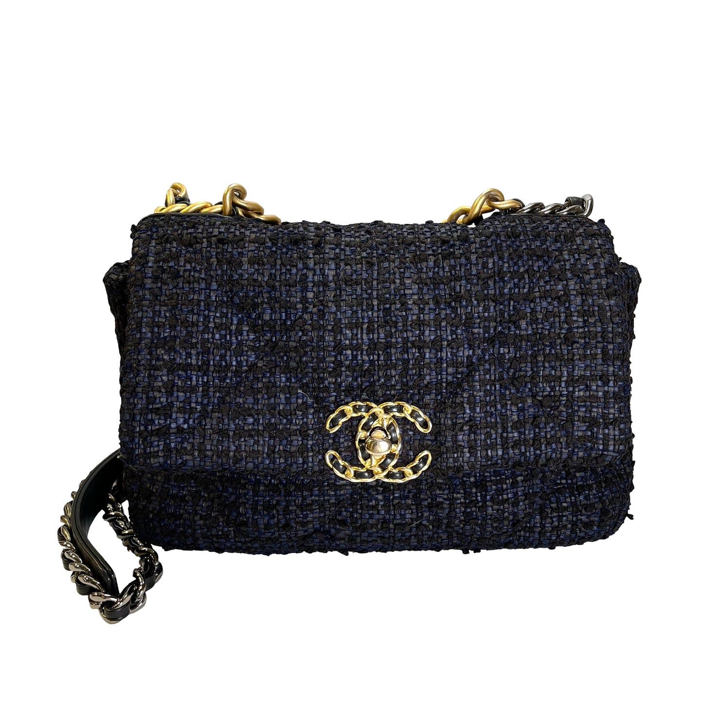 Used CHANEL Tweed 19 Shoulder Bag Blue Black