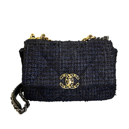 Used CHANEL Tweed 19 Shoulder Bag Blue Black