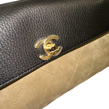 Brand New CHANEL Quilted Suede Calfskin Grained Calfskin Shopping Bag Shopping Bag Beige Black