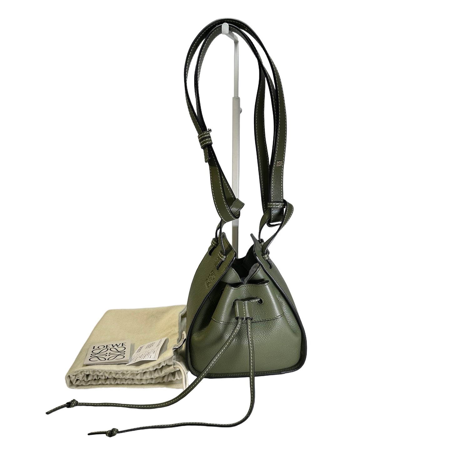 Used LOEWE Pebbled Calfskin Balloon Bag Bucket Bag Green Phw